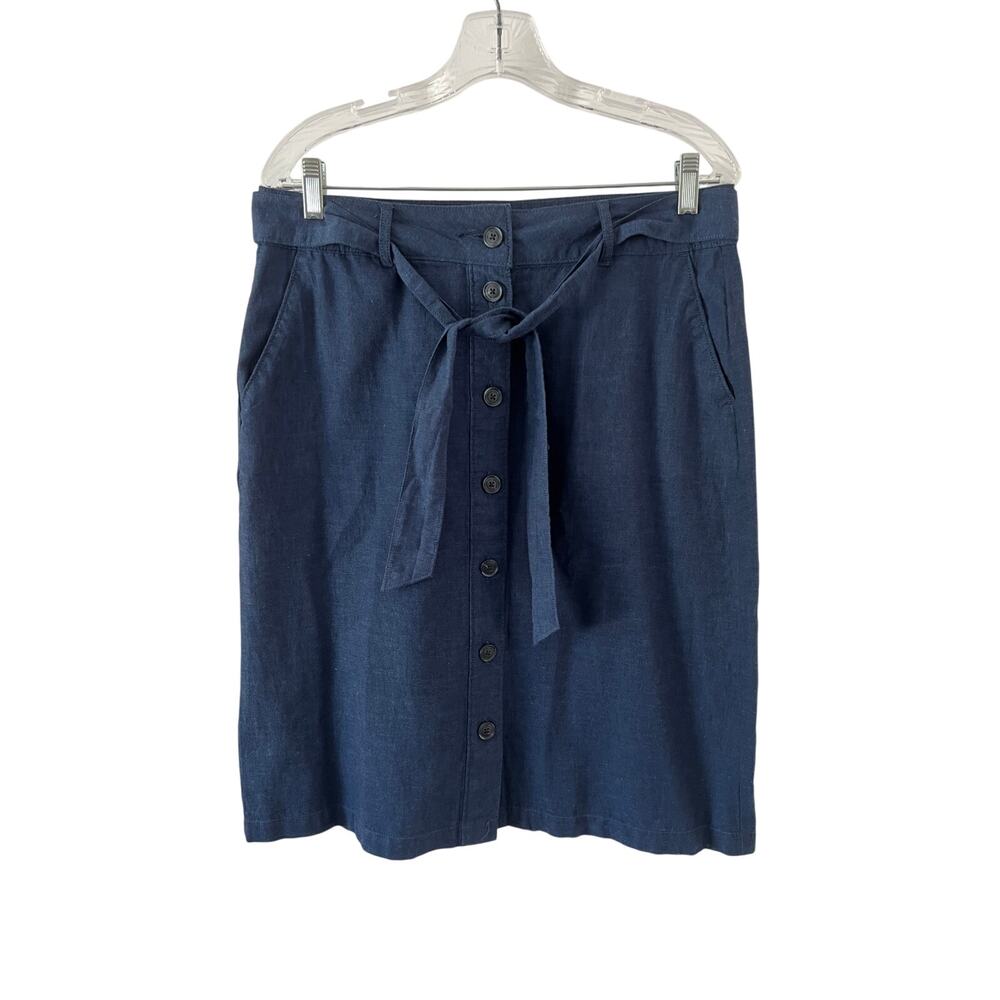 Liz Claiborne- Vintage Tie-waist Navy Blue Button Front Skirt Size 8